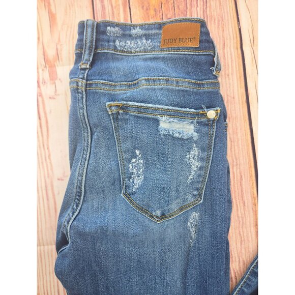 Judy Blue Distressed Skinny Fit Jeans 3/26 (28 x 28.5) - Leopard Print Patches - Picture 8 of 11